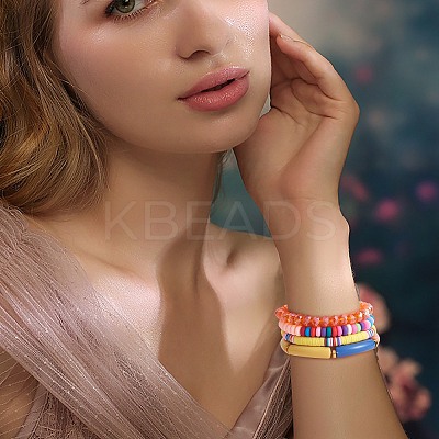 8Pcs 6 Style Synthetic Imperial Jasper & GLass Beaded Stretch Bracelets Set BJEW-SW00086-02-1