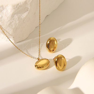 Fashion Oval 304 Stainless Steel Stud Earrings & Pendant Necklaces Sets for Women BL8928-1-1