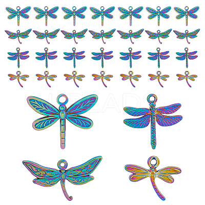 32Pcs 4 Style Alloy & Ion Plating(IP) 201 Stainless Steel Pendants PALLOY-DC0001-07-1