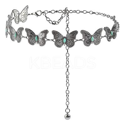 Alloy Pave Synthetic Turquoise Butterfly Link Waist Body Chains WG9C27F-01-1