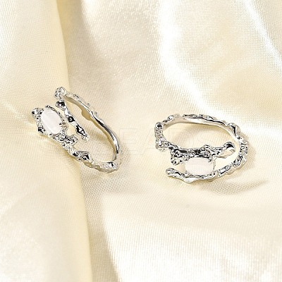 Oval Brass Cat Eye Cuff Rings for Women RJEW-U042-01P-01-1