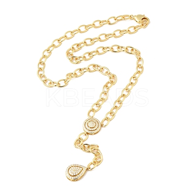Clear Cubic Zirconia Flat Round with Teardrop Lariat Necklace NJEW-G075-01G-1