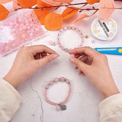 175Pcs Natural Rose Quartz Round Beads for DIY Jewelry Making DIY-SZ0005-98-1