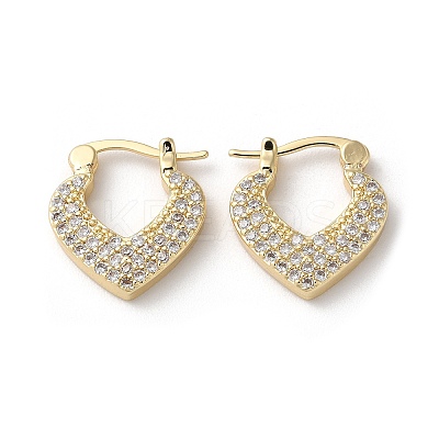 Brass with Cubic Zirconia Heart Hoop Earrings EJEW-K247-07G-1