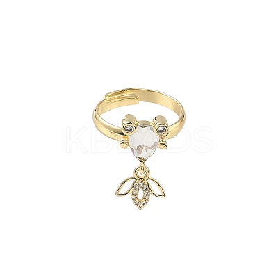 Brass Micro Pave Cubic Zirconia Adjustable Finger Rings for Women RJEW-K307-01G-22-1