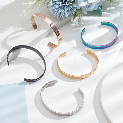 5Pcs 5 Colors Stainless Steel Plain Open Cuff Bangles Set for Women BJEW-AN0001-44-1