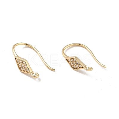 Rhombus Rack Plating Brass Micro Pave Cubic Zirconia Earring Hooks KK-D083-11G-1
