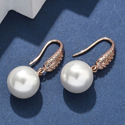 Round Brass Micro Pave Clear Cubic Zirconia Dangle Earrings EJEW-D318-01RG-1