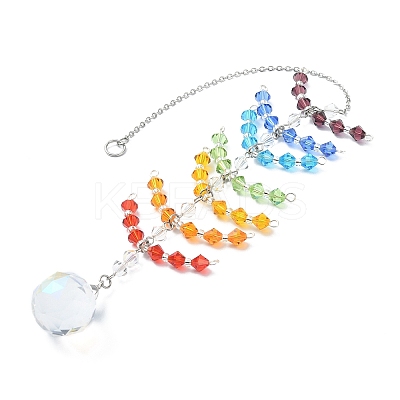 Faceted Round Glass Pendants Decoration HJEW-TA00023-1