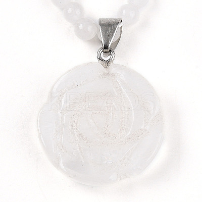 Natural Quartz Crystal 4.5mm Round Beaded Rock Crystal Flower Pendant Necklaces NJEW-T016-04P-1