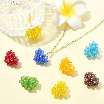 7Pcs 7 Colors Handmade Copper Wired Glass Beaded Heart Pendants PALLOY-CJ00101-1