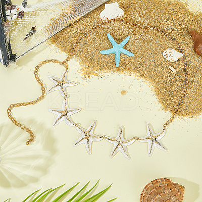 Bohemian Alloy White Enamel with Iron Starfish Link Belly Body Chains for Women AJEW-WH20006-348-1