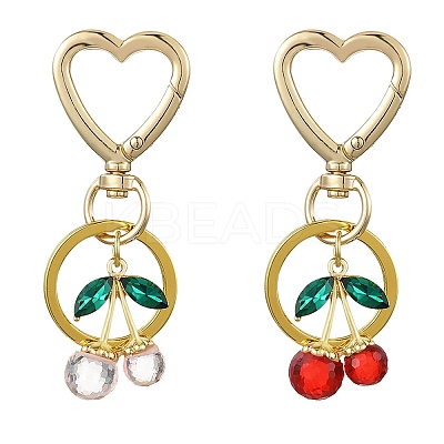 Cherry Alloy & Glass Pendant Decoration HJEW-SW00115-01-1