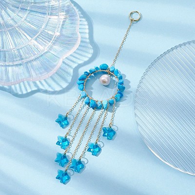 Glass Star Pendant Decorations HJEW-JM01247-02-1