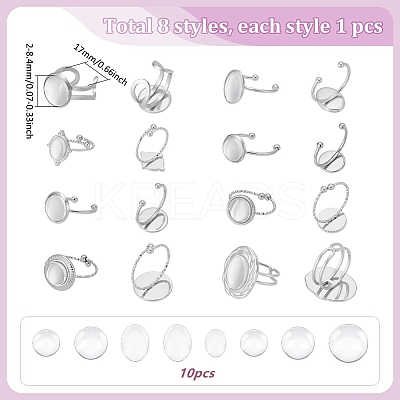 DIY Flat Round & Oval 304 Stainless Steel Open Cuff Ring Making Kits STAS-WR0001-33-1