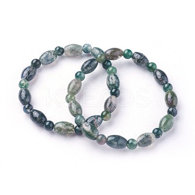 Natural Moss Agate Beads Stretch Bracelets BJEW-F380-03-1
