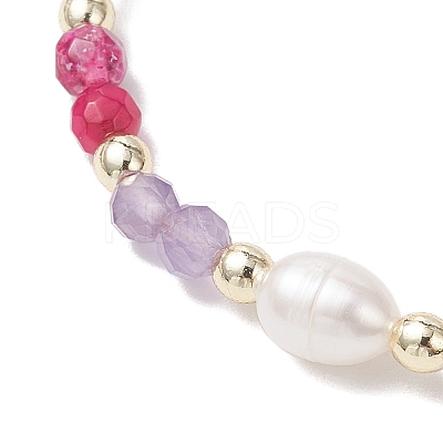 Natural Carnelian & Agate & Rose Quartz & & Cultured Freshwater Pearl Beads Braided Bead Bracelets for Women BJEW-JB12666-03-1