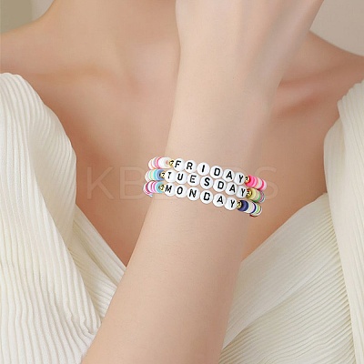 8Pcs 8 Colors Polymer Clay Beaded Stretch Bracelets BJEW-SW00147-1