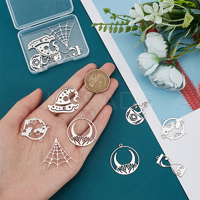 12Pcs 6 Style 201 Stainless Steel Pendants STAS-CA0001-38-1