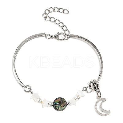 Natural Paua Shell & Star Freshwater Shell Link Bracelets BJEW-JB14326-1