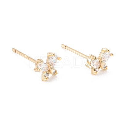 Brass Micro Pave Clear Cubic Zirconia Stud Earrings KK-D063-14G-1