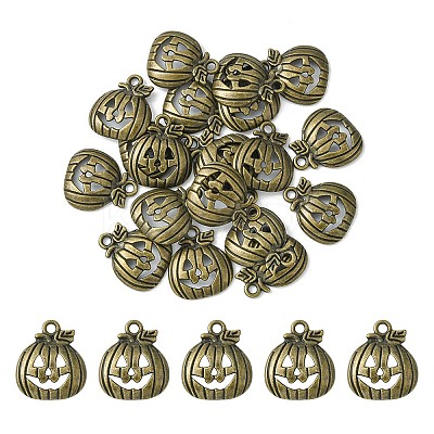 20Pcs Tibetan Style Halloween Pumpkin Jack-O'-Lantern Alloy Pendants TIBEP-YW0001-43AB-1