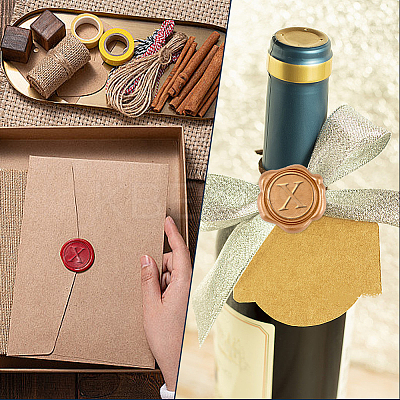 1Pc Golden Tone Brass Wax Seal Stamp Heads with Bamboo Stick Shaped Handles STAM-CP0001-05X-1