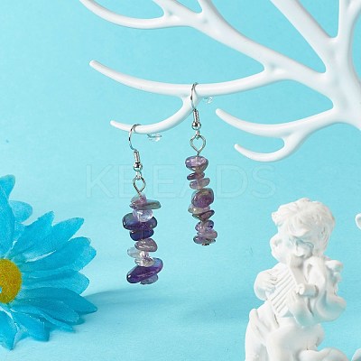 Natural Amethyst Chip Beads Dangle Earrings EJEW-JE04649-05-1