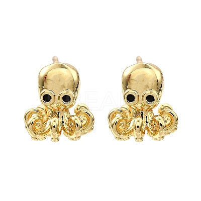 Octopus Brass Micro Pave Cubic Zirconia Stud Earrings EJEW-H157-02G-1