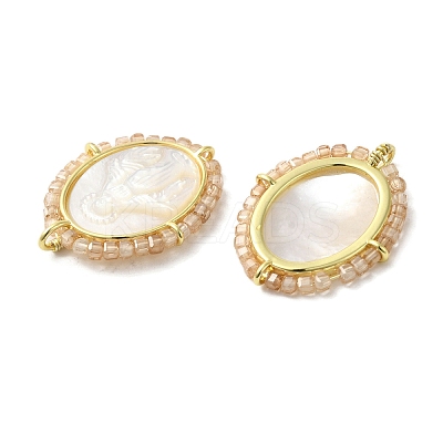 Rack Plating Brass Micro Pave Cubic Zirconia & Shell Pendants KK-G488-18G-1