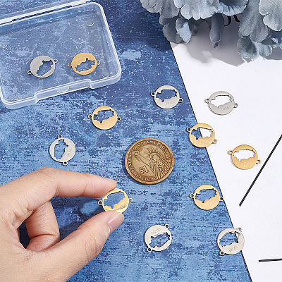 12Pcs 2 Colors 201 Stainless Steel Connector Charms STAS-UN0048-28-1