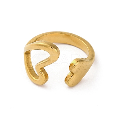 304 Stainless Steel Hollow Heart Open Cuff Rings for Women RJEW-K258-05G-02-1