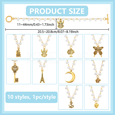 10Pcs ABS Plastic Imitation Pearl & Alloy Enamel Pendant Decorations HJEW-BC00078-1