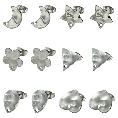 12Pcs 6 Styles 304 Stainless Steel Stud Earring Findings FIND-FS0002-39-1