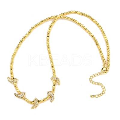 Brass Micro Pave Clear Cubic Zirconia Hot Pepper and Round Beaded Necklaces KK-CBA4547-15G-1