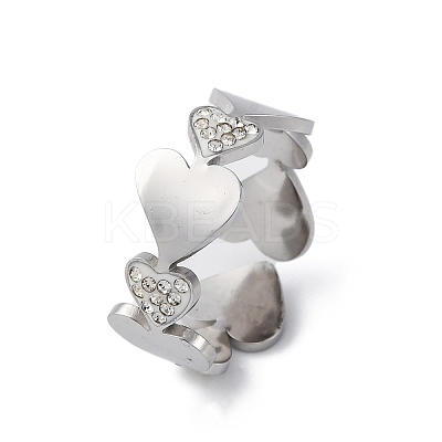 304 Stainless Steel with Rhinestone Finger Rings RJEW-Q020-15P-1