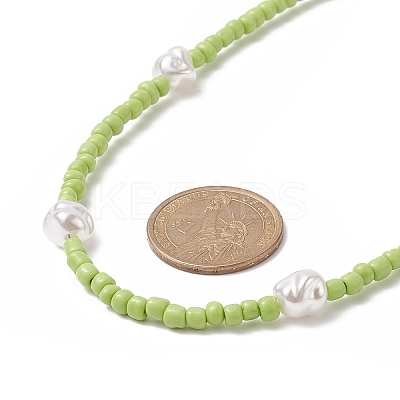 Plastic Pearl & Glass Seed Beaded Necklace for Women NJEW-JN04244-1