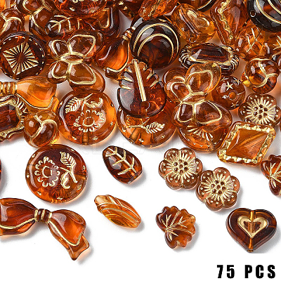 75Pcs 15 Styles Imitation Amber Transparent Acrylic Beads DIY-YW0010-22-1