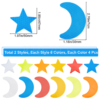 8 Sets 2 Style Star & Moon PET Safety Reflector Strips Adhesive Stickers AJEW-GF0003-95-1