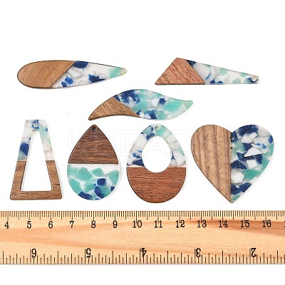 Walnut Wood & Transparent Resin Pendants WD-CBA583A-11-1