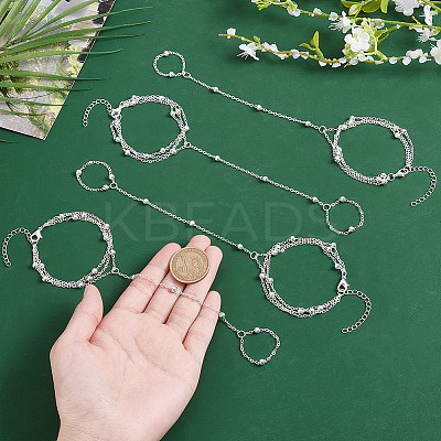 4Pcs Brass Satellite Chains Finger Ring Bracelets BJEW-HY0001-05S-1