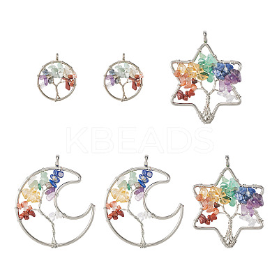 6Pcs 3 Styles 7 Chakra Natural Mixed Gemstone Chip Bigs Pendants FIND-FW0001-36-1
