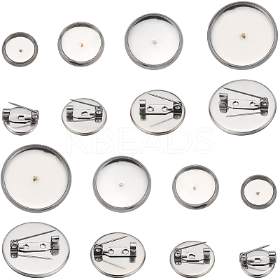 40Pcs 4 Size 304 Stainless Steel Brooch Cabochon Settings STAS-SC0007-63-1