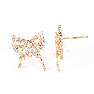 Brass Micro Pave Clear Cubic Zirconia Stud Earrings Findings KK-T062-121G-NF-1