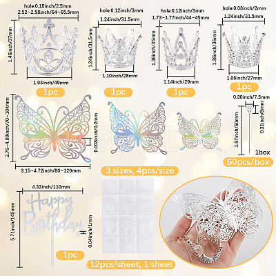 Alloy Rhinestones Crown & Acrylic Cake Toppers & Paper Wall Stickers and Crystal Head Steel Sewing Craft Positioning Needles for Birthday Cake Decoration DIY-SP0003-27S-1