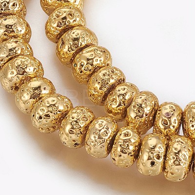 Electroplated Natural Lava Rock Beads Strands G-P400-06G-1