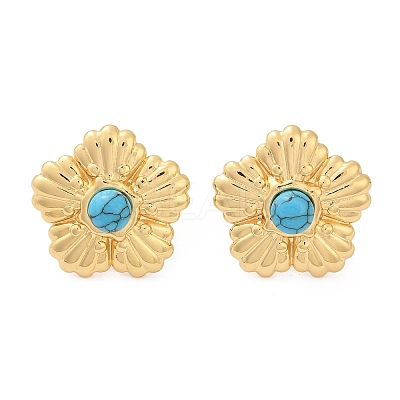 304 Stainless Steel Synthetic Turquoise Stud Earrings for Women EJEW-U046-15G-1