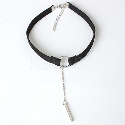 Black Velvet Choker Brass & Iron Rectangle Pendant Necklaces for Women FS-WGDB652-03-1