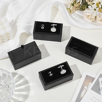 Lizard Skin Print Plastic 2 Cufflink Gift Storage Boxes CON-WH0107-86B-1