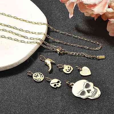 304 Stainless Steel Enamel Shoes Skull Heart Pumpkin Pendant & Necklaces & Bracelets Sets SJEW-Q002-01G-1
